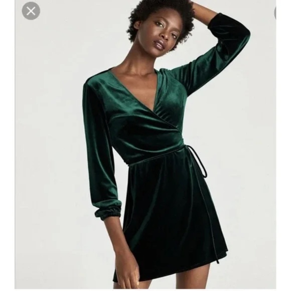 Zara Green Velvet Wrap Dress